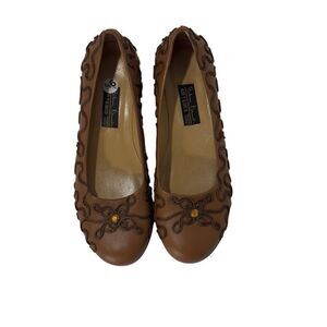 Artemis Handmade Leather Stitched Embroidered Leather Flats Sz 41 Made in Turkey